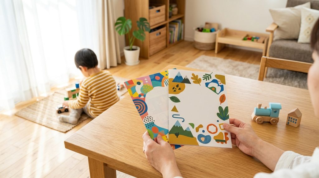 子どもの教育資料を比較検討する親の手元