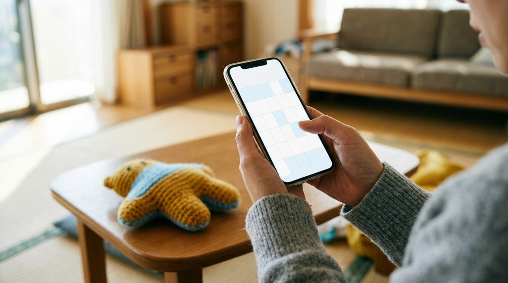 スマートフォンでカレンダーを見る親の手元